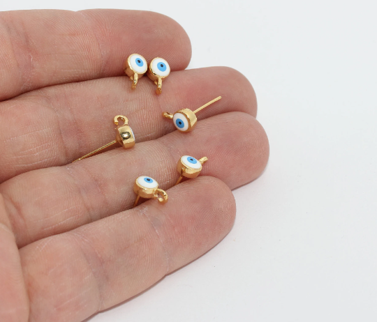 5x8mm 24K Shiny Gold Stud Earrings, Evil Eye Stud Earrings,  MTE8