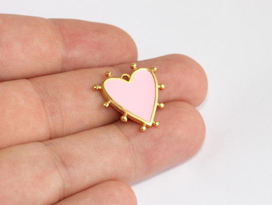 21mm 24k Shiny Gold Heart Charms, Love Necklace, Pink      BRT565