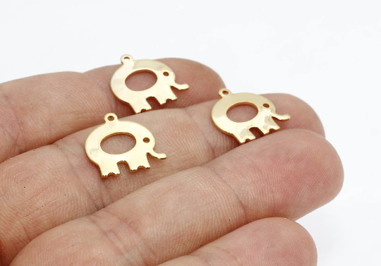 14mm 24k Shiny Gold Elephant Charm, Elephant Charm,  MTE100