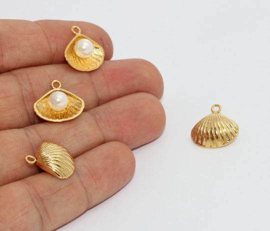 16x16mm 24k Shiny Gold Sea Shell Charm, Seashell Charms, MTE92