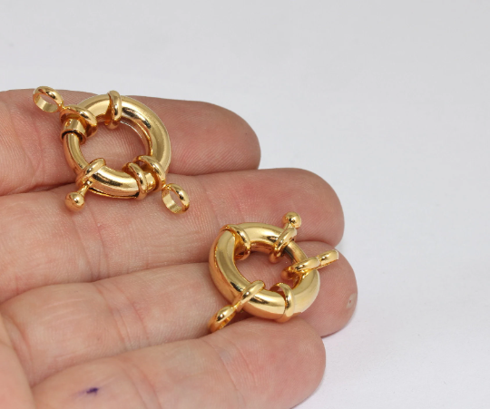 17mm 24k Shiny Gold Spring Clasps, Round Gold Clasps,  CHK401-1