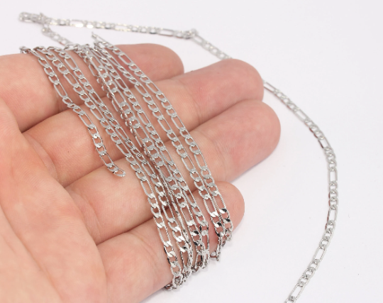 3mm Rhodium Plated Faceted Curb Chain, Soldered Chains,  CHK638-1