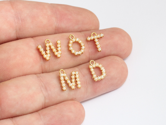 9x12mm 24k Shiny Gold Pearl Letter Charms, Pearl Letters,      HRF63