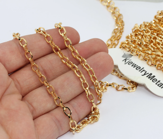4,5x6,5mm 24k Shiny Gold Rolo Chain, Soldered Rolo Chain,      BXB308-1