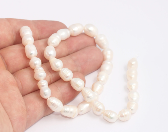 9x12mm Natural Pearl Bead Strand, Genuine White Pearls, CHK643