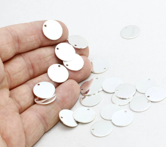 14mm Silver Plated Round Charms, Disc Charms,  Coins BLS65
