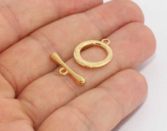 16x19mm 24k Shiny Gold Toggle Clasp, Ring T Bar, T Bar  CHK205-1