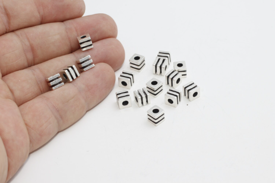 6mm Antique Silver Cube Beads, Cube, Tube Beads, Tribal Cube Beads, AG61