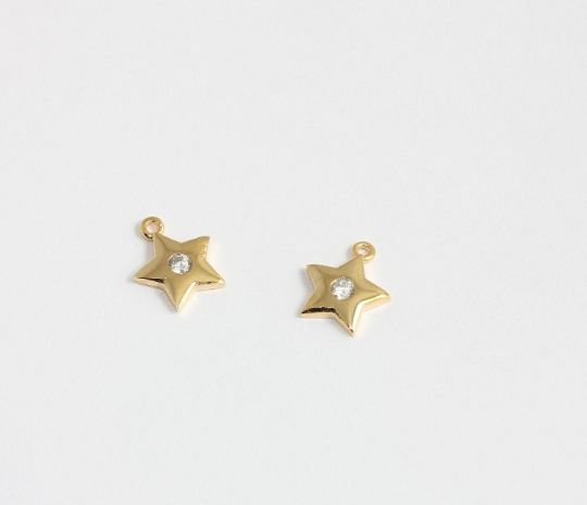 10x12mm 24k Shiny Gold Star, Cubic Zirconia Star Charms,  MLS1127