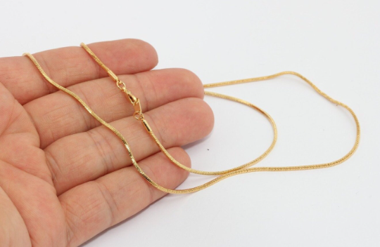22'' 1,2mm 24k Shiny Gold Snake Necklace, Finished Snake  CHK249