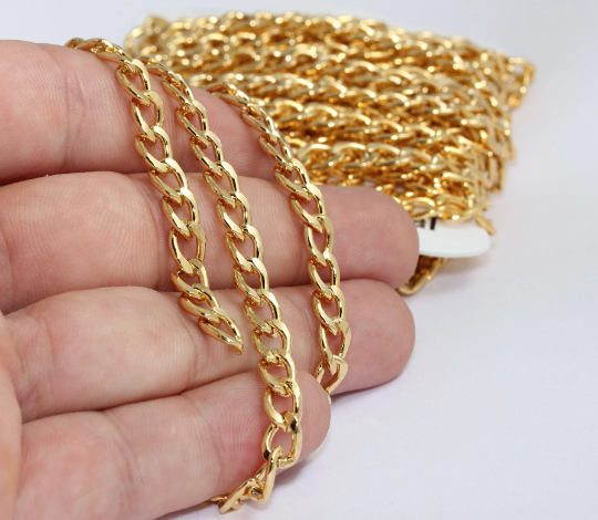 6x9mm 24k Shiny Gold Faceted Chain, Thick Curb Chain,         CHK443