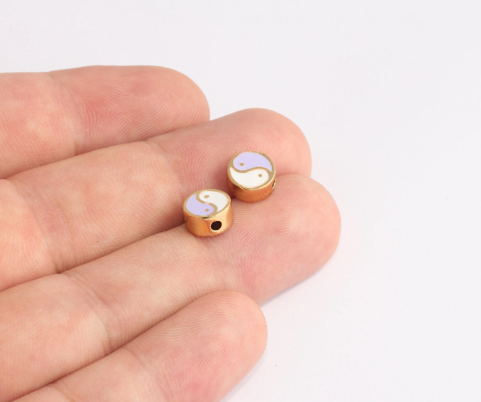 4x8,5mm 24k Shiny Gold Beads, Enamel Yin Yang Charms,  SLM546