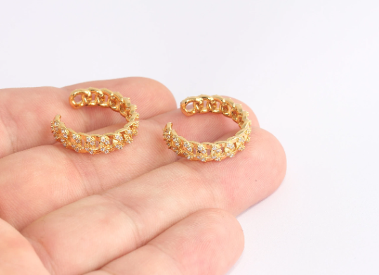 Anelli con catena in oro lucido 24k da 16-17 mm, stile catena micro pavé, SLM687