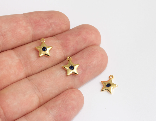 10x12mm 24k Shiny Gold Star, Cubic Zirconia Star Charms,     SLM39