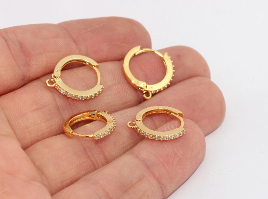 15x17mm 24k Shiny Gold Small Hoop Earrings, Huggie, Gold Plated Earrings, BRT855
