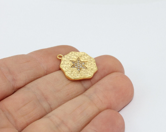 19x21mm 24k Shiny Gold Star Pendant, Star Necklace, Star  MTE213