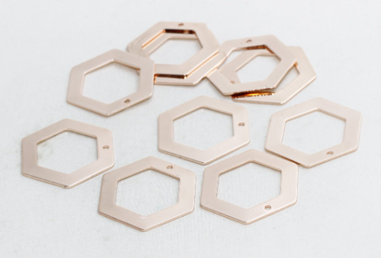 30mm Rose Gold Hexagon Pendant, Geometric Charm ROSE6