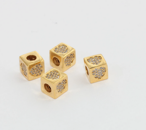 Shiny Gold CZ Heart Beads