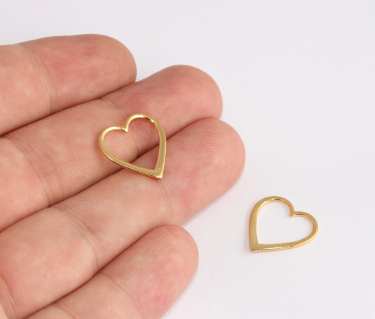 16x18mm 24k Shiny Gold Heart Charms, Connector, Gold  SLM223