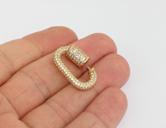 17x26mm 24k Shiny Gold Oval Screw Clasps, Micro Pave ,       BRT850