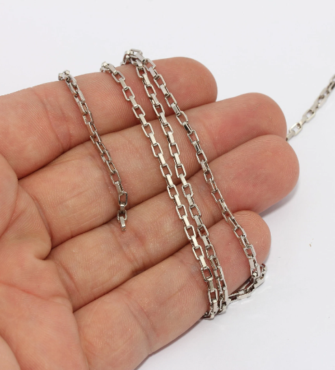 2,5mm Rhodium Plated Rolo Chain, Necklace Chains, Bulk , BXB261-1