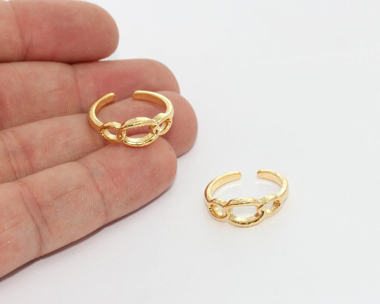 17mm 24k Shiny Gold Ring, Chain Ring, Adjustable Gold MTE337