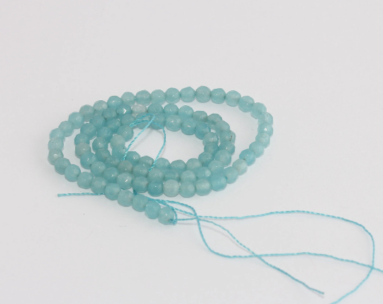 4mm Light Blue Color Bead Strand, Faceted Round Beads,  CHK703-3
