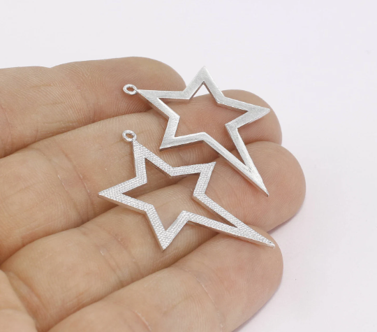 24x38mm Rhodium Plated Pole Star, Silver North Star Pendant, MTE344