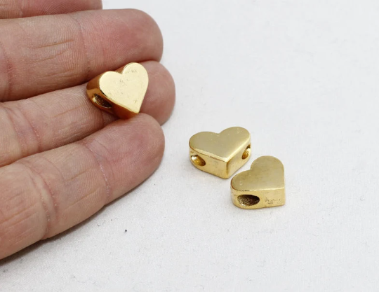 12x15mm 24k Shiny Gold Heart Beads, Large Hole Beads,  MTE51