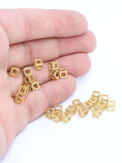 5mm Raw Brass Cube Charms, Cube Necklace, Open Cube Charms, Geometric Pendant, 3D Cube, Pendant, Raw Brass Findings, FK, SOM61