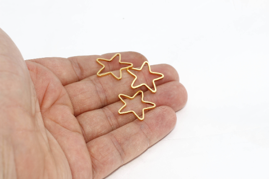 20mm 24k Shiny Gold Star Charms, Outline Star Charms, AE150