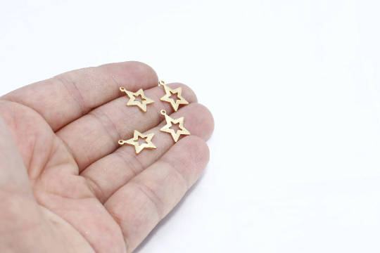 13x14mm 24k Shiny Gold Star Charms, Star Pendant, Star MTE234