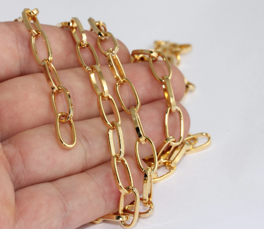 7x14,5mm 24k Shiny Gold Link Chain, Twisted Oval Chain,         CHK442