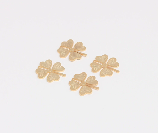 16x17mm 24 ayar Parlak Altın Yonca Tılsımları, Dört Yapraklı Yonca SLM285