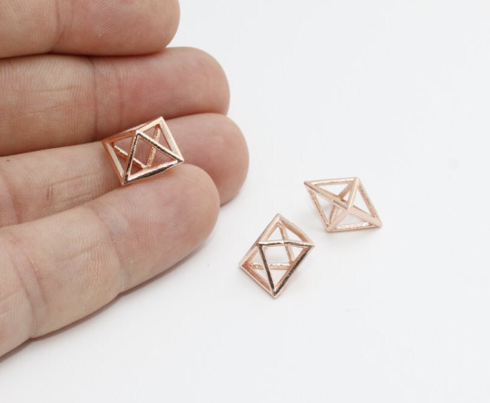 12mm Rose Gold Pyramid Pendant, Diamond Necklace,   ROSE382