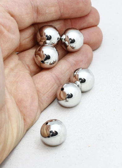 16 mm Rodyum Kaplamalı Top Boncuklar, Yuvarlak Top Kolye, İçi Boş MTE72