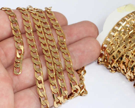 6x9mm 24k Shiny Gold Faceted Chain, Strong Curb Chain,      CHK570