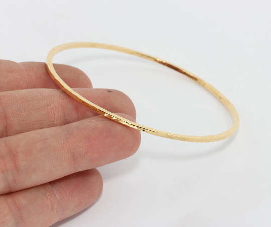 24k Shiny Gold Bracelet, Hammered Bracelet, Domed            CHK330-1
