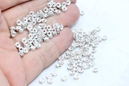 4mm Silver Plated Cz Beads, Spacer Beads, Rondelle Beads KA62
