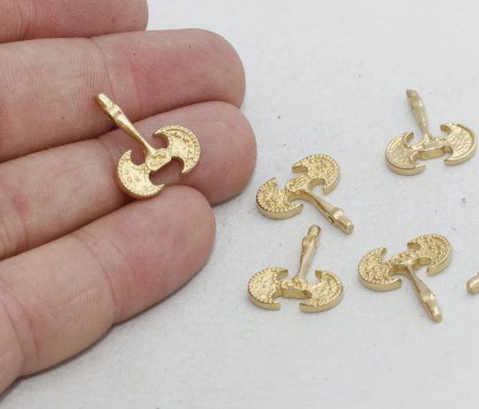 15mm Raw Brass Axe Charms, Battle Axe Charms, Pick Ax SOM196