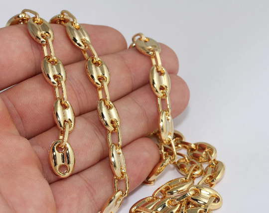 10x15mm 24k Shiny Gold Bar Chain, Oval Coin Chains,     BXB322-1