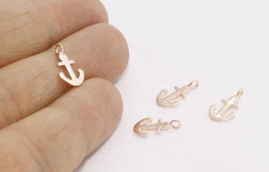 8x13mm Rose Gold Anchor Charm, Anchor Necklace, Anchor Pendant, Mini Bracelet Charms, Sailors Charms, Rose Gold Plated Findings, ROSE651