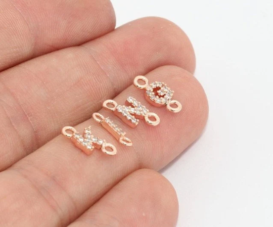 5x10mm Rose Gold Letter Charms, Two Loop Micro Pave Cz  AE287