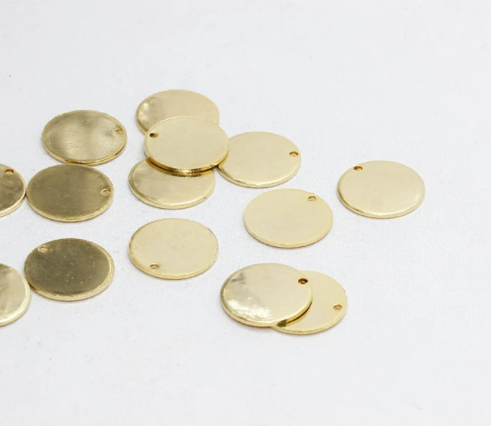 17mm 24k Shiny Gold Round Charms, Round Disc, BRT110