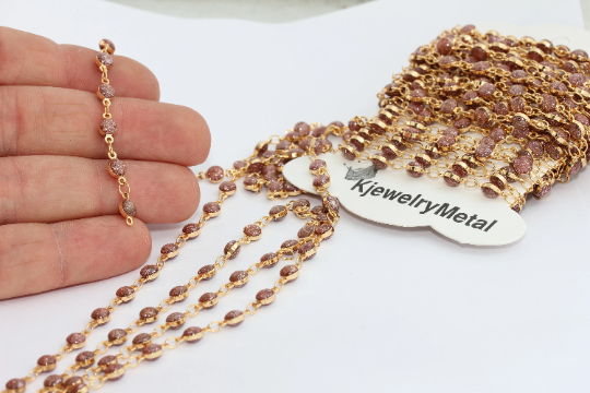 5mm Gold Plated Crystal Chains, Stone Chains, Pink Crystal Chains, Foot Chains, bdd , BXB188