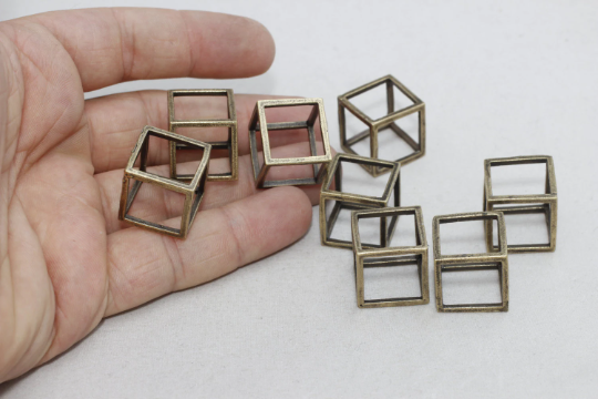 17mm Antique Bronze Cube Pendant , Spacer Beads, Open DOM90