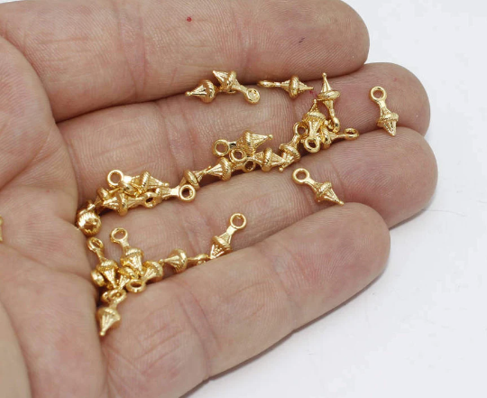 Ciondoli a goccia in oro lucido 24k 4x11 mm, mini ciondoli a goccia, BRT688