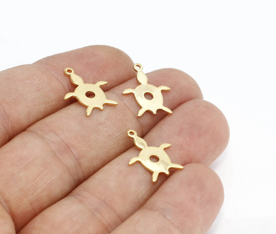 13x16mm 24 ayar Parlak Altın Kaplumbağa, Kaplumbağa Takıları, Kaplamalı MTE229