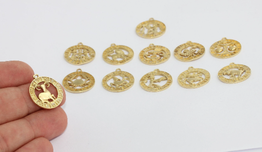 Ciondoli zodiacali in ottone grezzo da 19x21 mm, ciondoli astrologici, oroscopo, componenti in ottone grezzo, collana con ciondolo, HRF36
