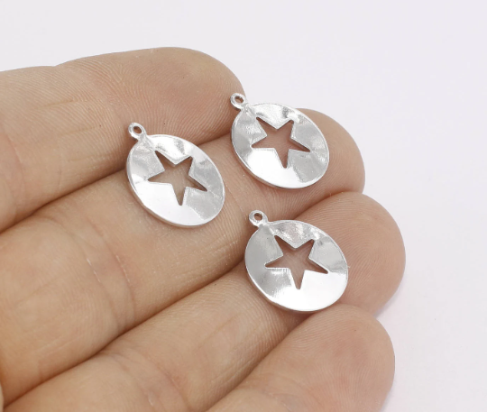 14x16mm Rhodium Plated Star Charms, Star Pendant,Stars MTE354
